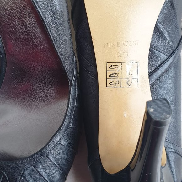 Nine West Black Satin Peep Toe Pumps size 8.5 heel 4" - Picture 5 of 7